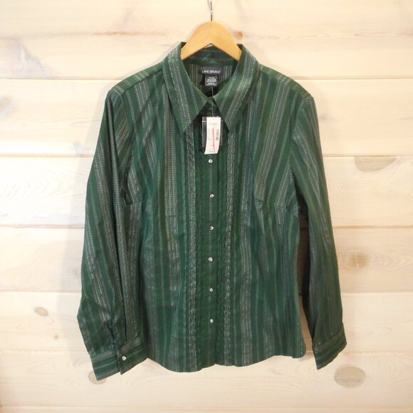 NWT Lane Bryant Women's 14 16 Green Striped Button Up Shirt Long Sleeve - Picture 1 of 11